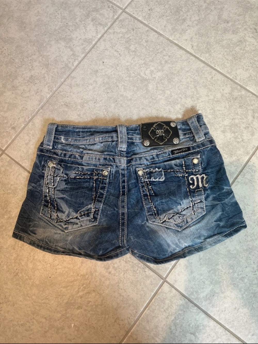 Miss Me Dark Blue Distressed Denim Shorts